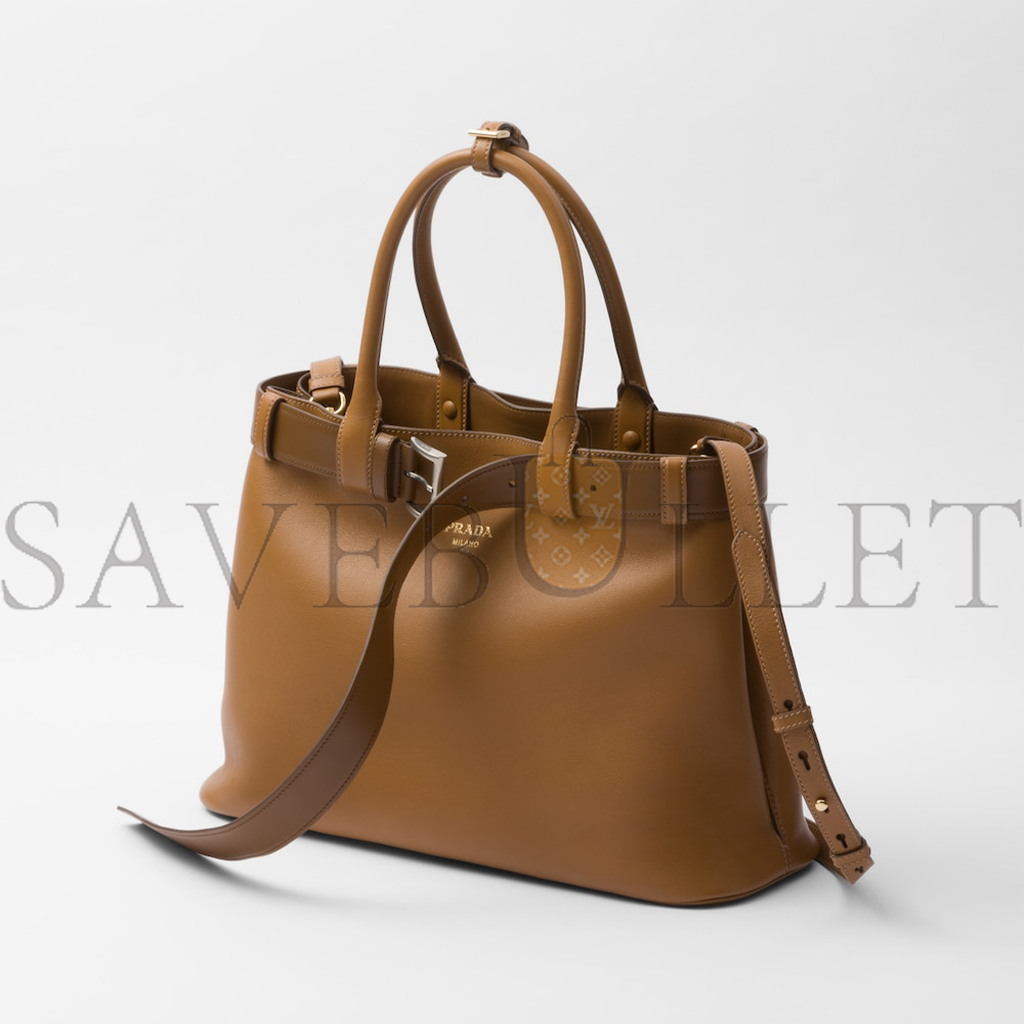 Pra*a buckle large leather handbag with belt 1ba416 (37*27*14cm)