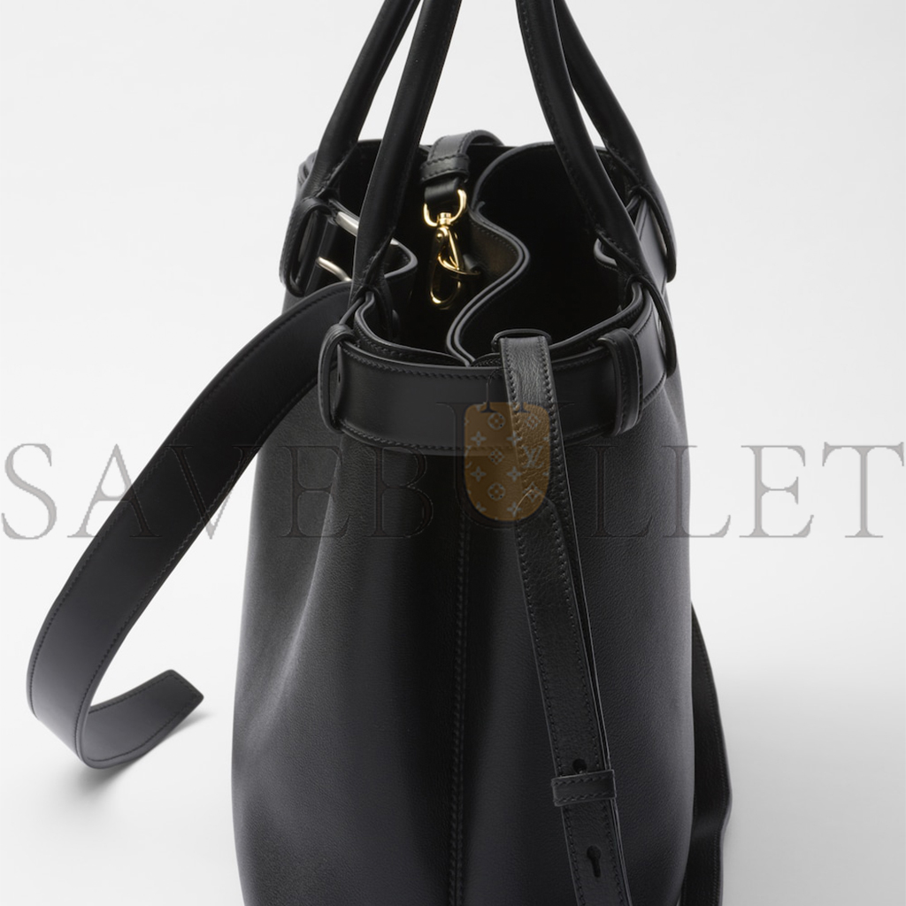 Pra*a buckle large leather handbag with belt 1ba416 (37*27*14cm)