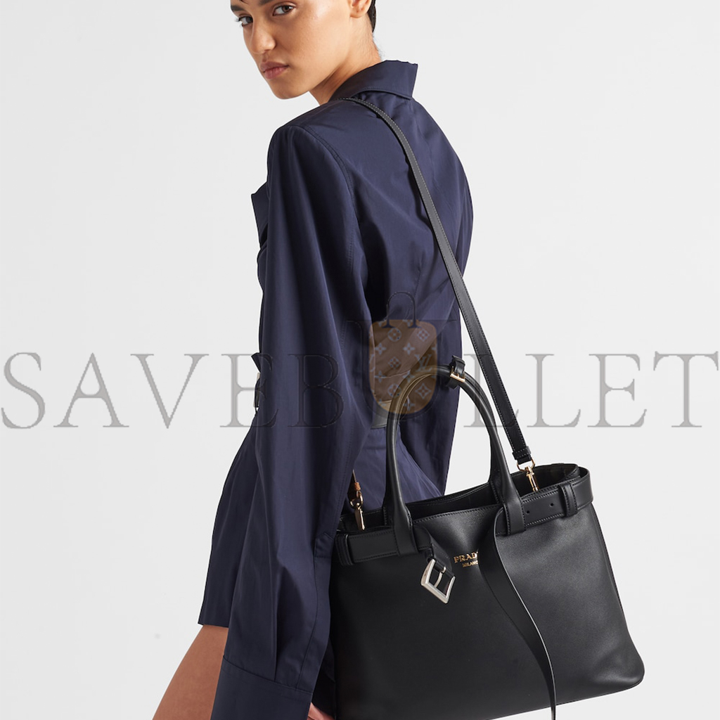 Pra*a buckle large leather handbag with belt 1ba416 (37*27*14cm)