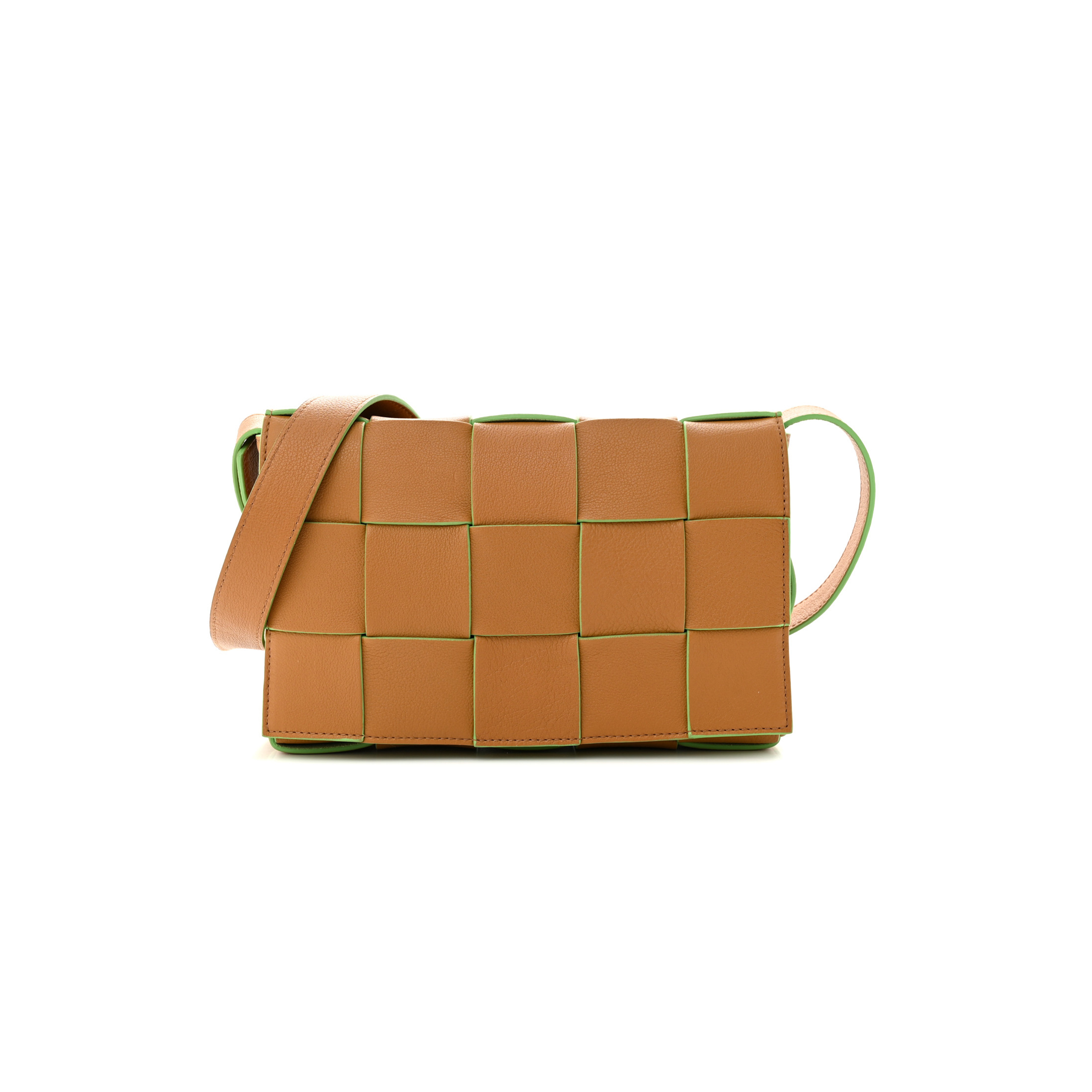 bo*te*ga Ve*ne*ta grained calfskin maxi intrecciato cassette crossbody bag caramel pistachio (23*15*5.5cm)