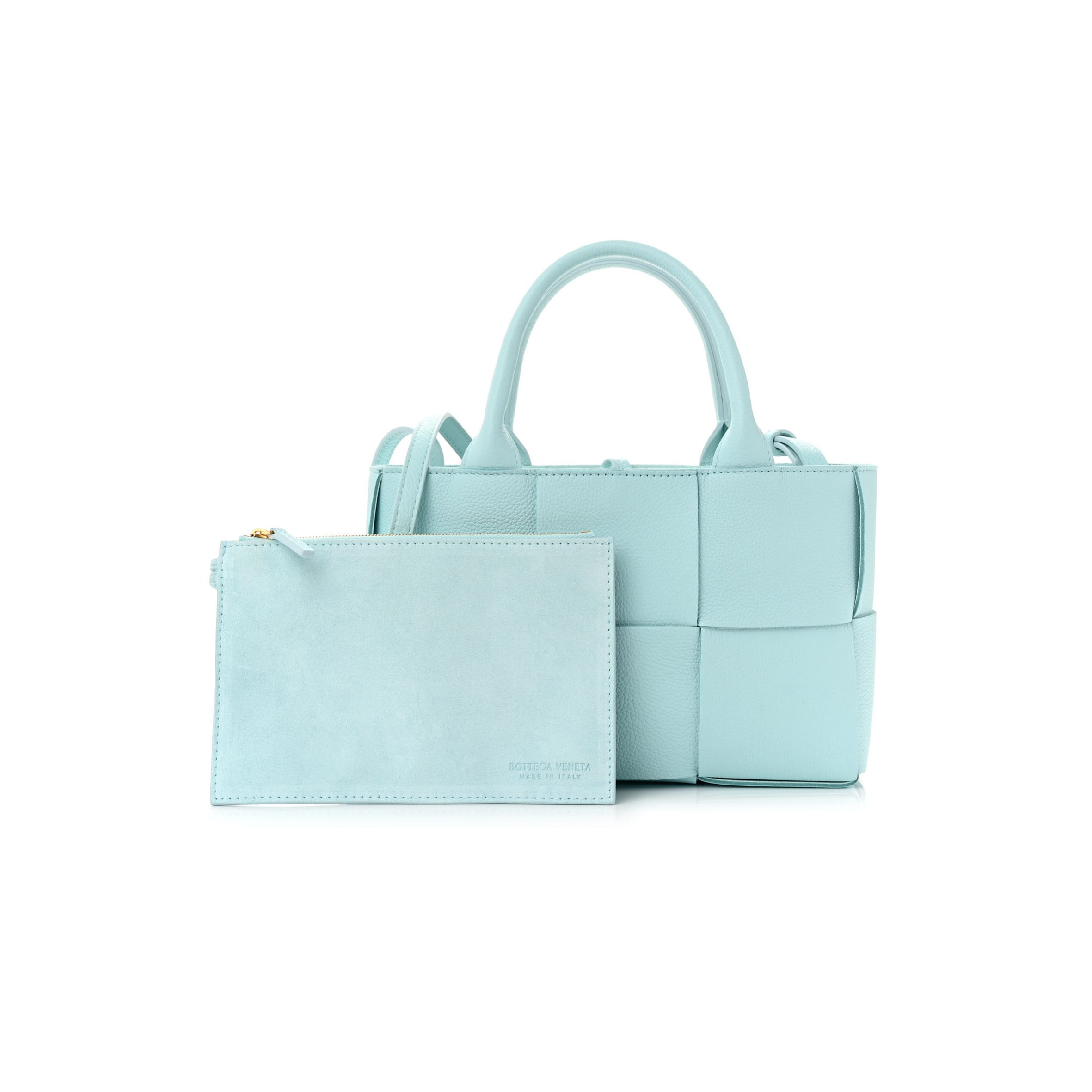 bo*te*ga Ve*ne*ta grained calfskin maxi intrecciato mini arco tote pale blue (25*17*8cm)