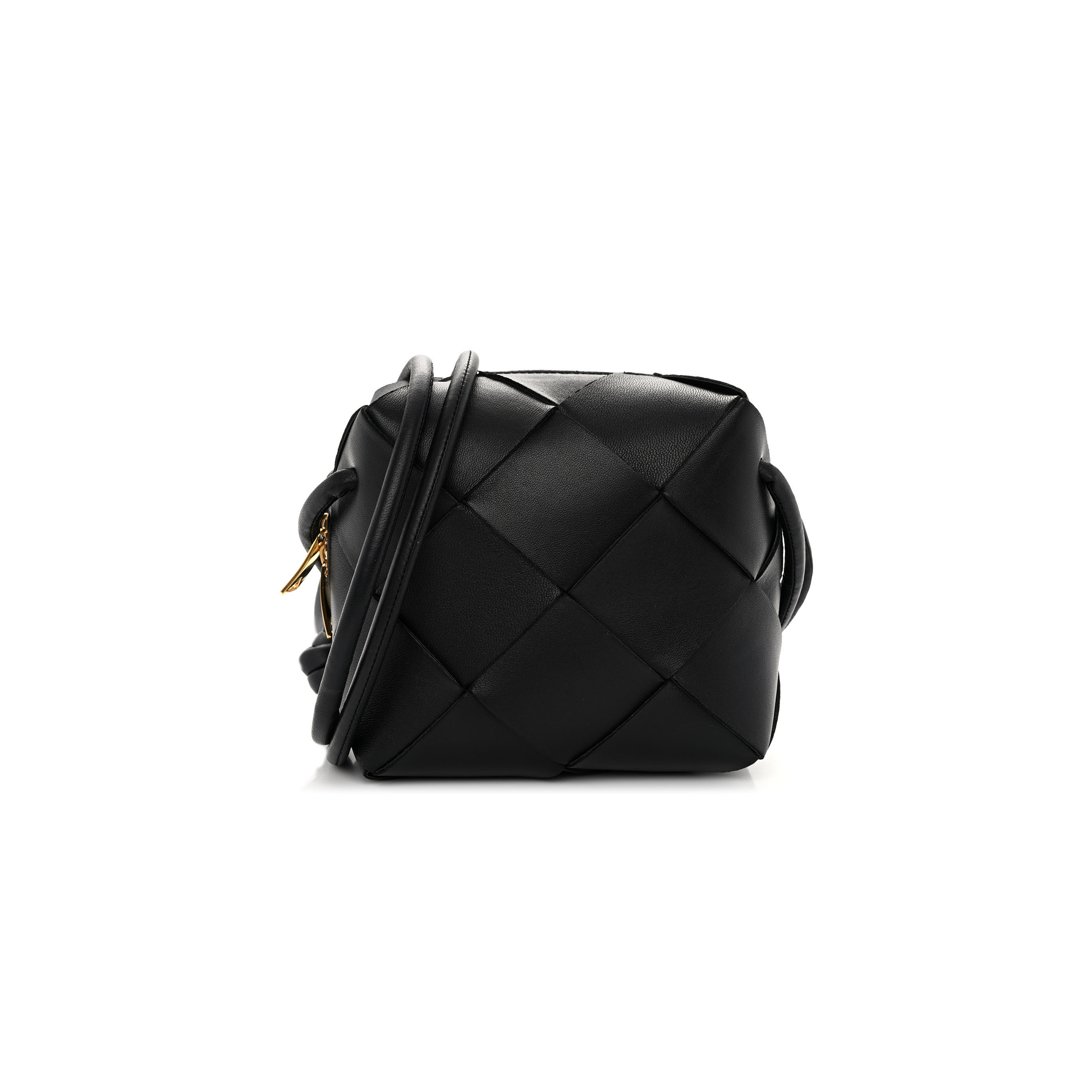 bo*te*ga Ve*ne*ta lambskin maxi intrecciato mini cassette camera bag black (15*14*7cm)