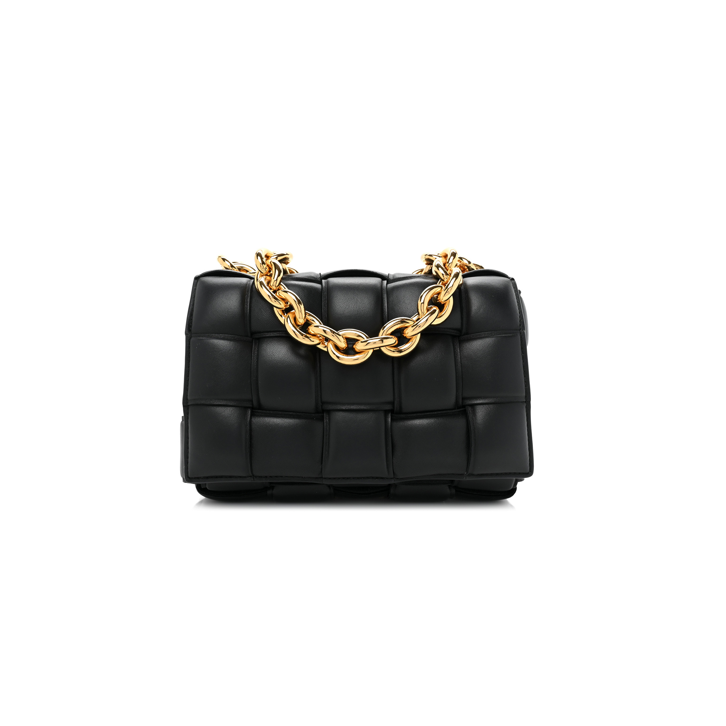 bo*te*ga Ve*ne*ta lambskin maxi intrecciato padded chain cassette crossbody bag black (25*15*8cm)