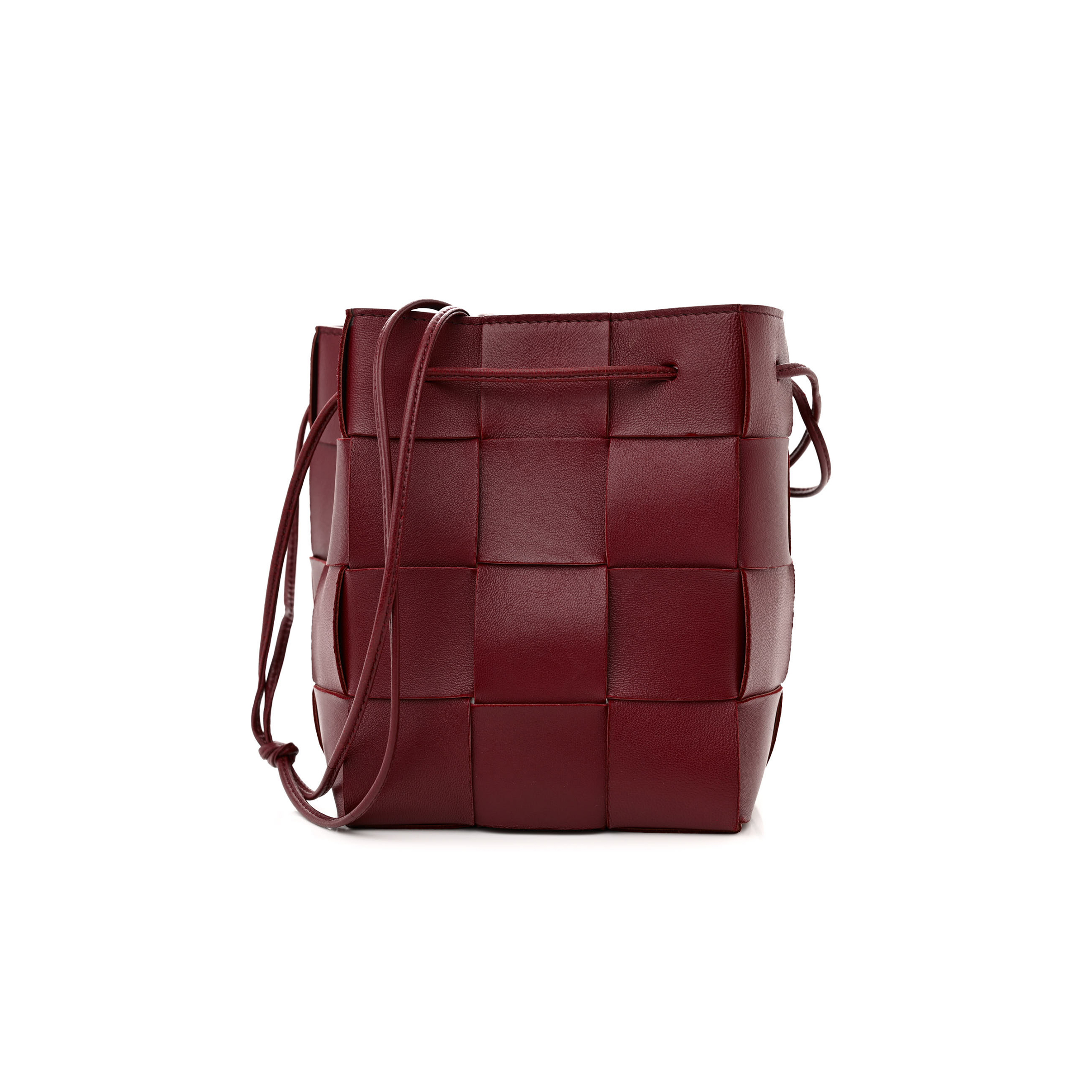 bo*te*ga Ve*ne*ta nappa maxi intrecciato small cassette bucket bag bordeaux (18*14*13cm)
