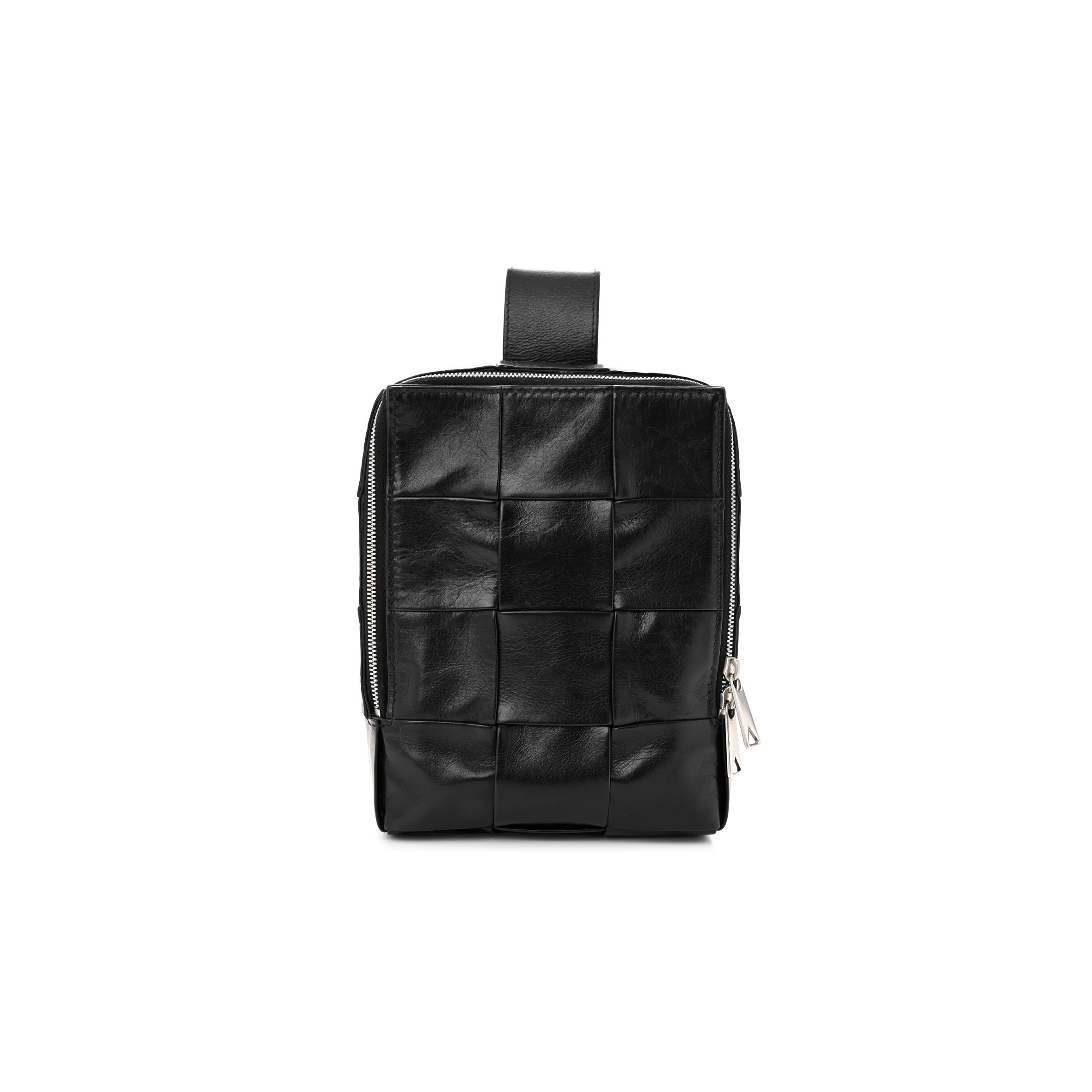 bo*te*ga Ve*ne*ta paper calfskin intreccio mini cassette sling bag black (19*13*5cm)
