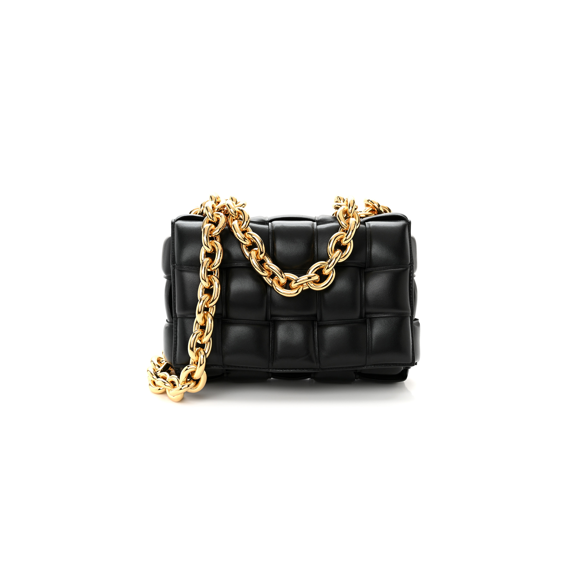 bo*te*ga Ve*ne*ta lambskin maxi intreccio padded chain cassette crossbody bag black (25*17*8cm)