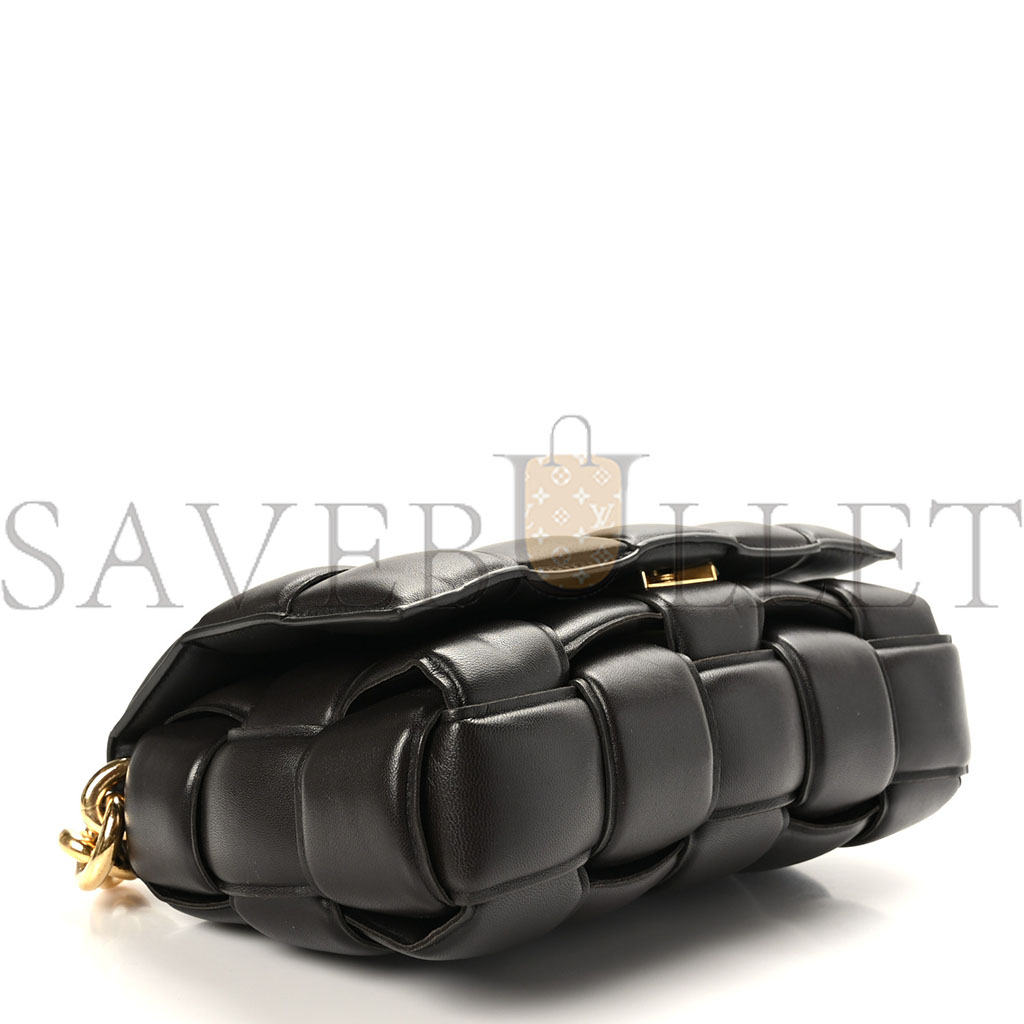 bo*te*ga Ve*ne*ta lambskin maxi intrecciato padded chain cassette crossbody bag black (25*17*8cm)