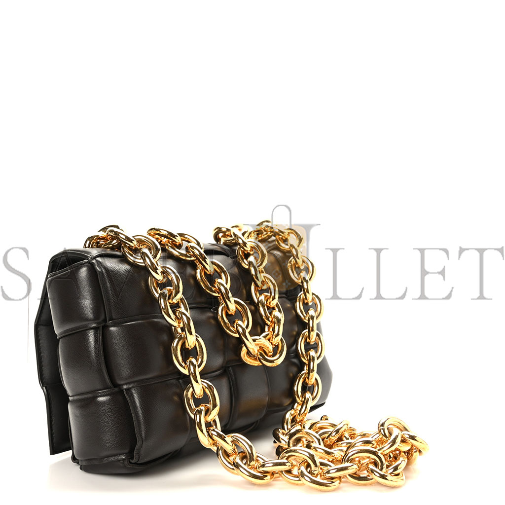 bo*te*ga Ve*ne*ta lambskin maxi intrecciato padded chain cassette crossbody bag black (25*17*8cm)