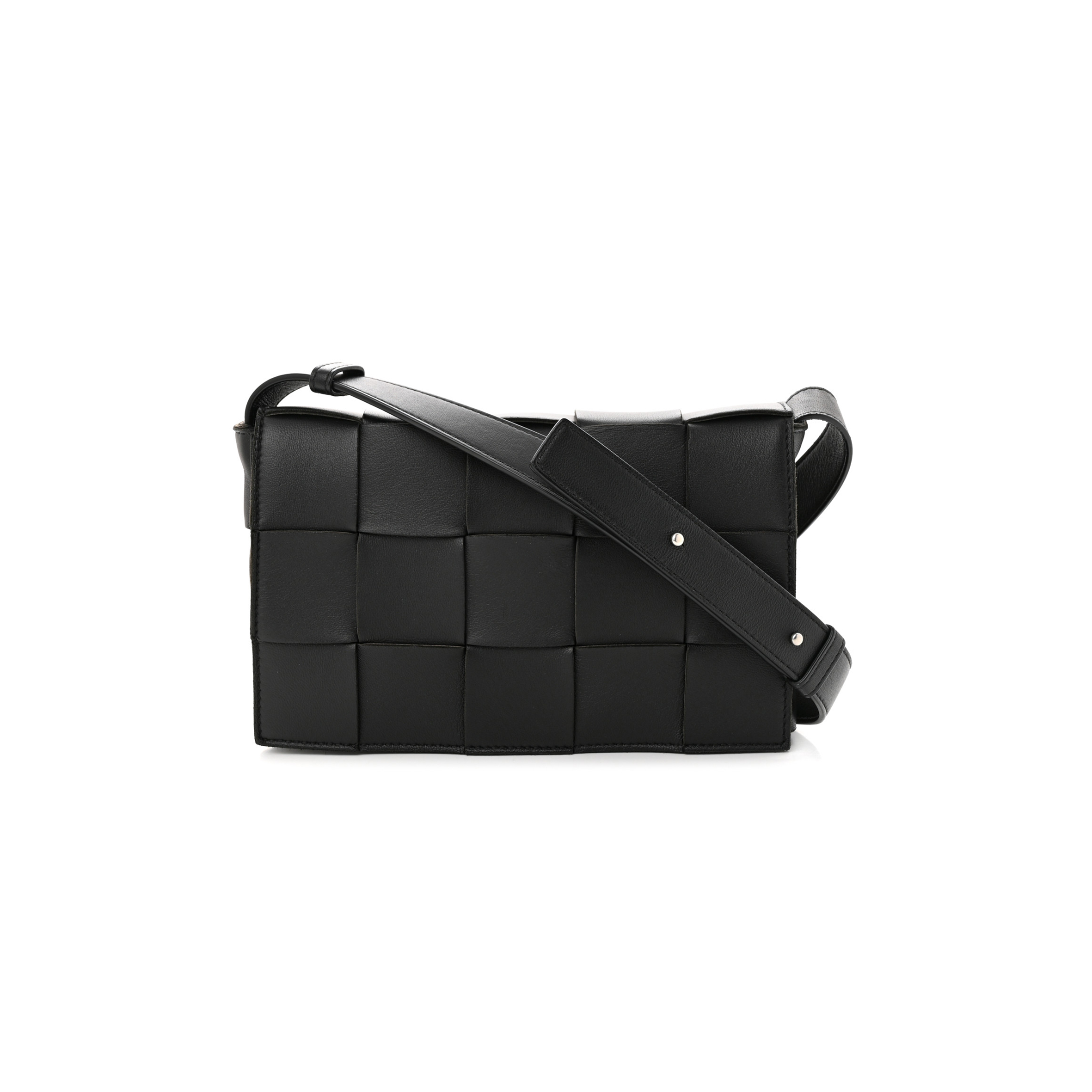 bo*te*ga Ve*ne*ta lambskin maxi intrecciato cassette crossbody bag black (23*15*5.5cm)