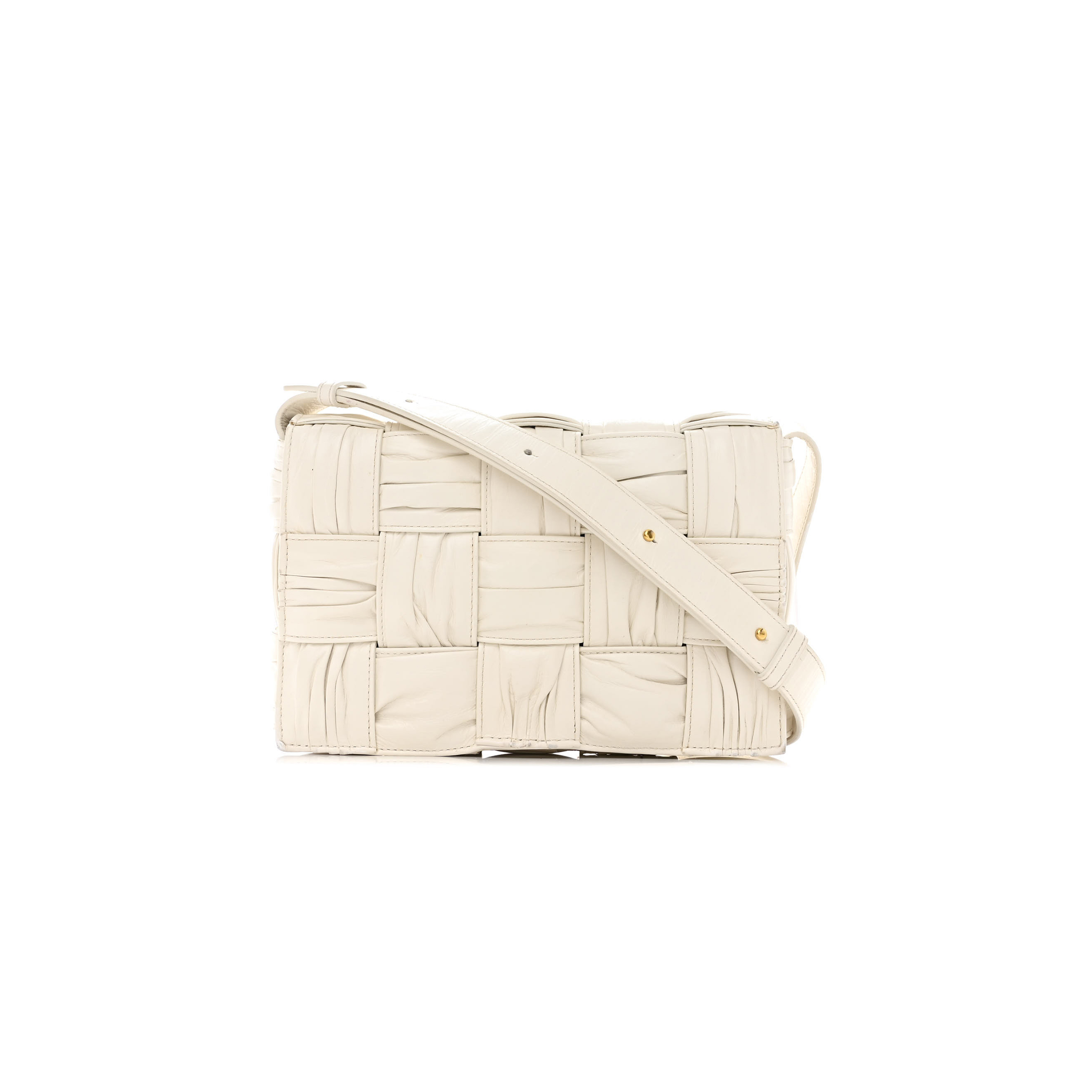 bo*te*ga Ve*ne*ta calfskin intreccio plisse cassette crossbody bag white (24*16*8cm)