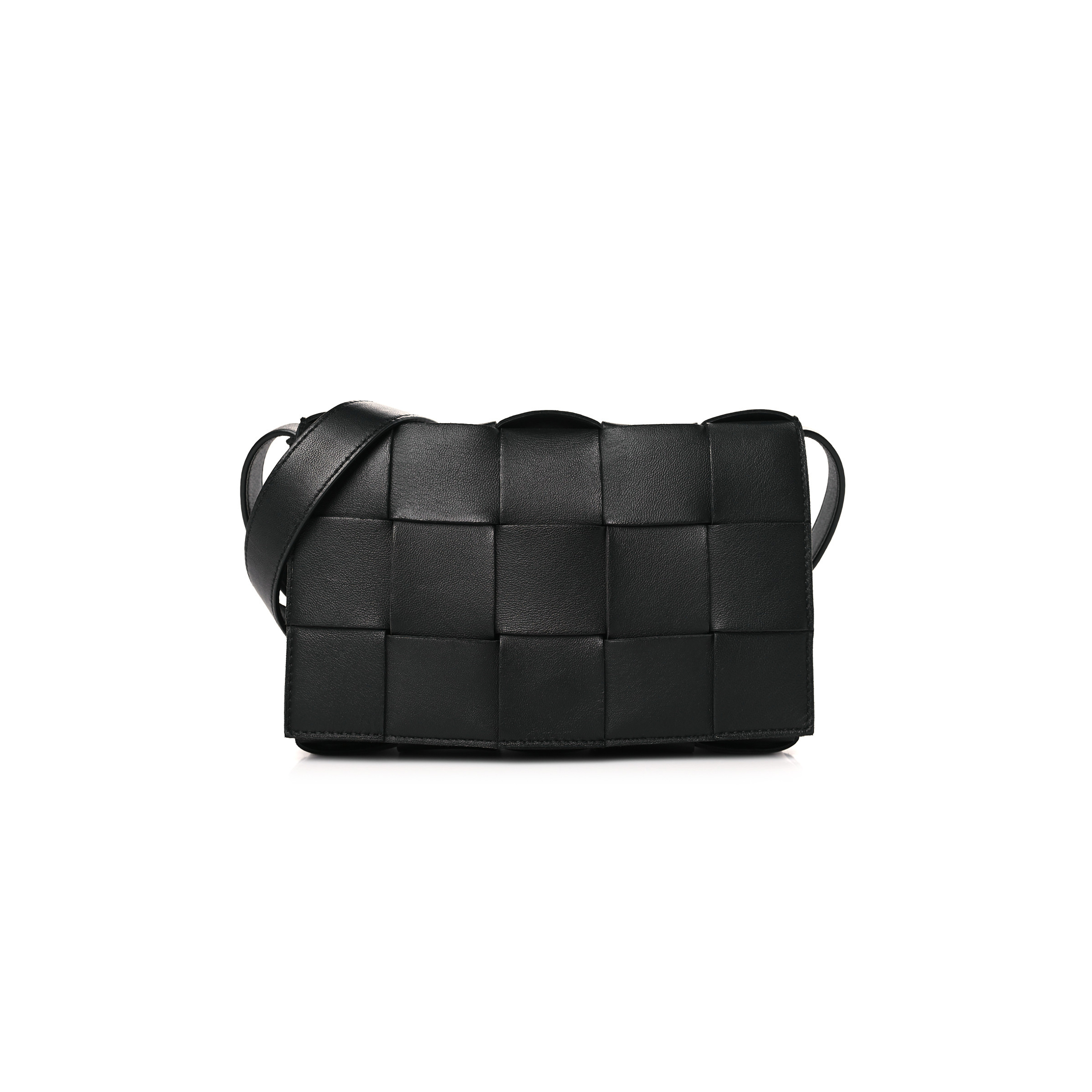 bo*te*ga Ve*ne*ta lambskin maxi intrecciato cassette crossbody bag black (19*12*4cm)