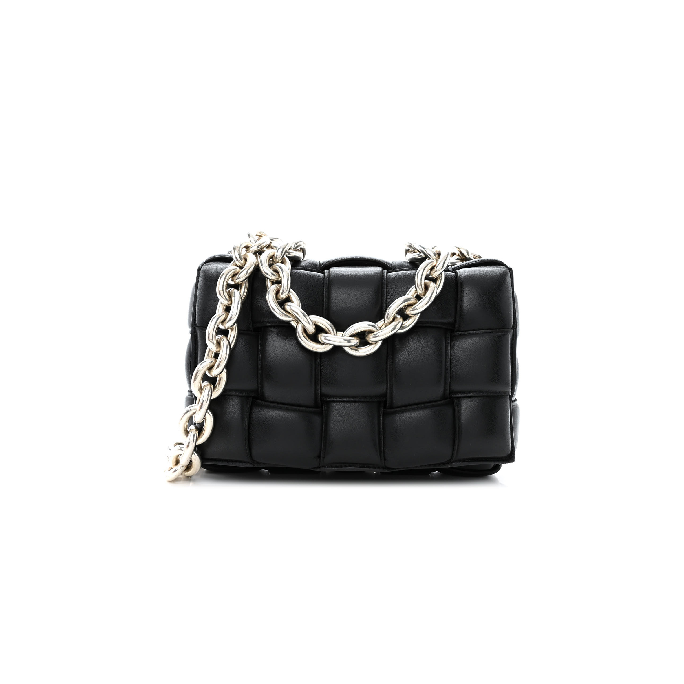 bo*te*ga Ve*ne*ta lambskin maxi intreccio padded chain cassette crossbody bag black (27*19*7cm)