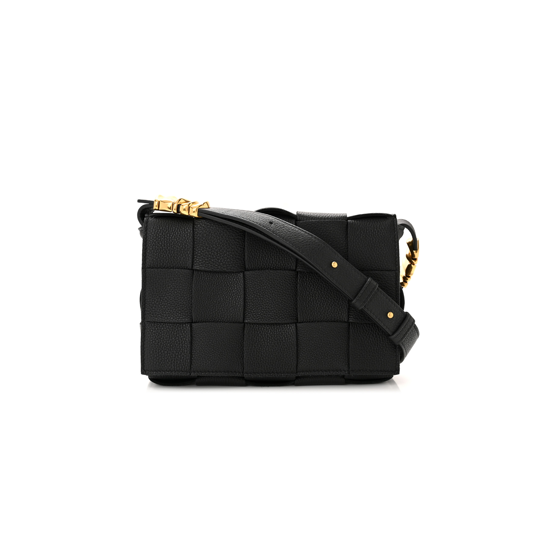 bo*te*ga Ve*ne*ta grained calfskin maxi intrecciato cassette crossbody bag black (23*15*5.5cm)