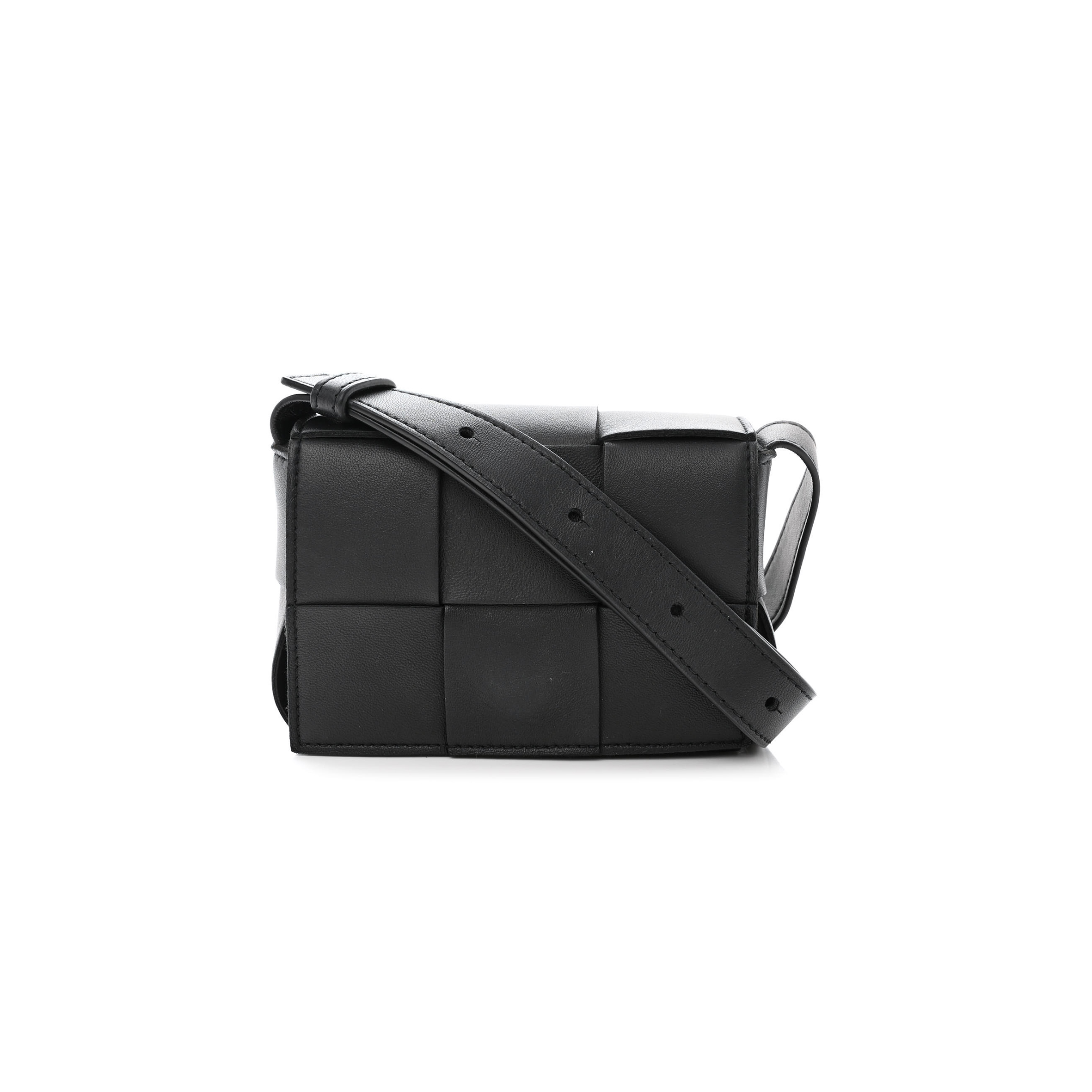 bo*te*ga Ve*ne*ta lambskin maxi intreccio candy cassette crossbody bag black (12*8*4cm)