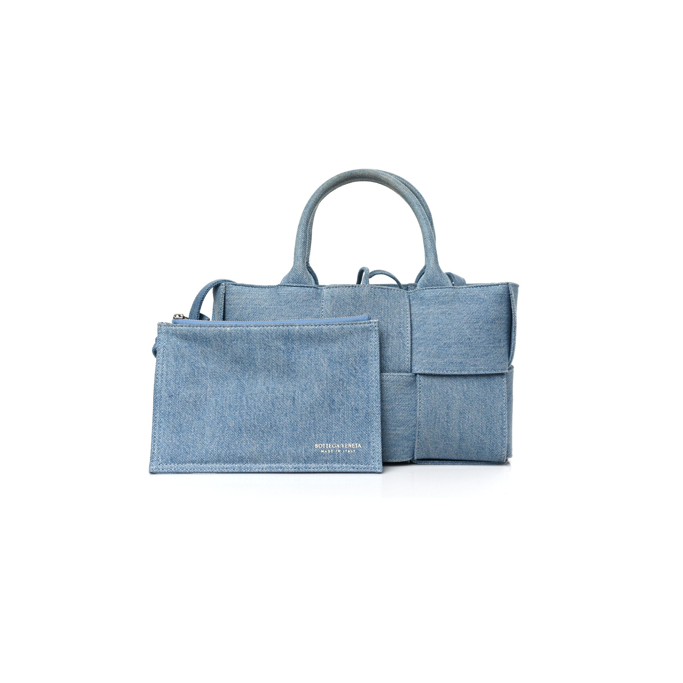 bo*te*ga Ve*ne*ta denim maxi intrecciato mini arco tote blue (27*17*11cm)