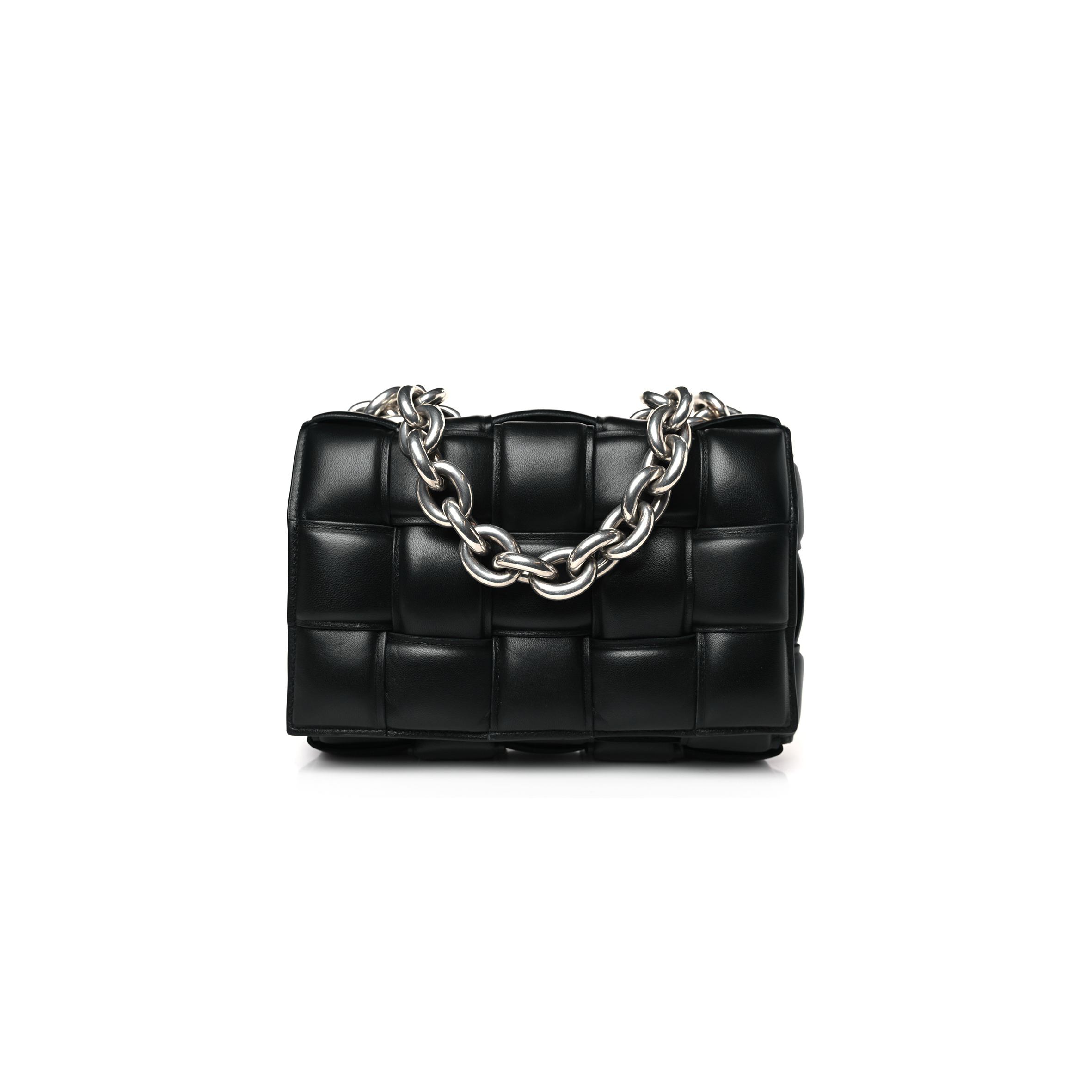 bo*te*ga Ve*ne*ta lambskin maxi intreccio padded chain cassette crossbody bag black (25*17*8cm)