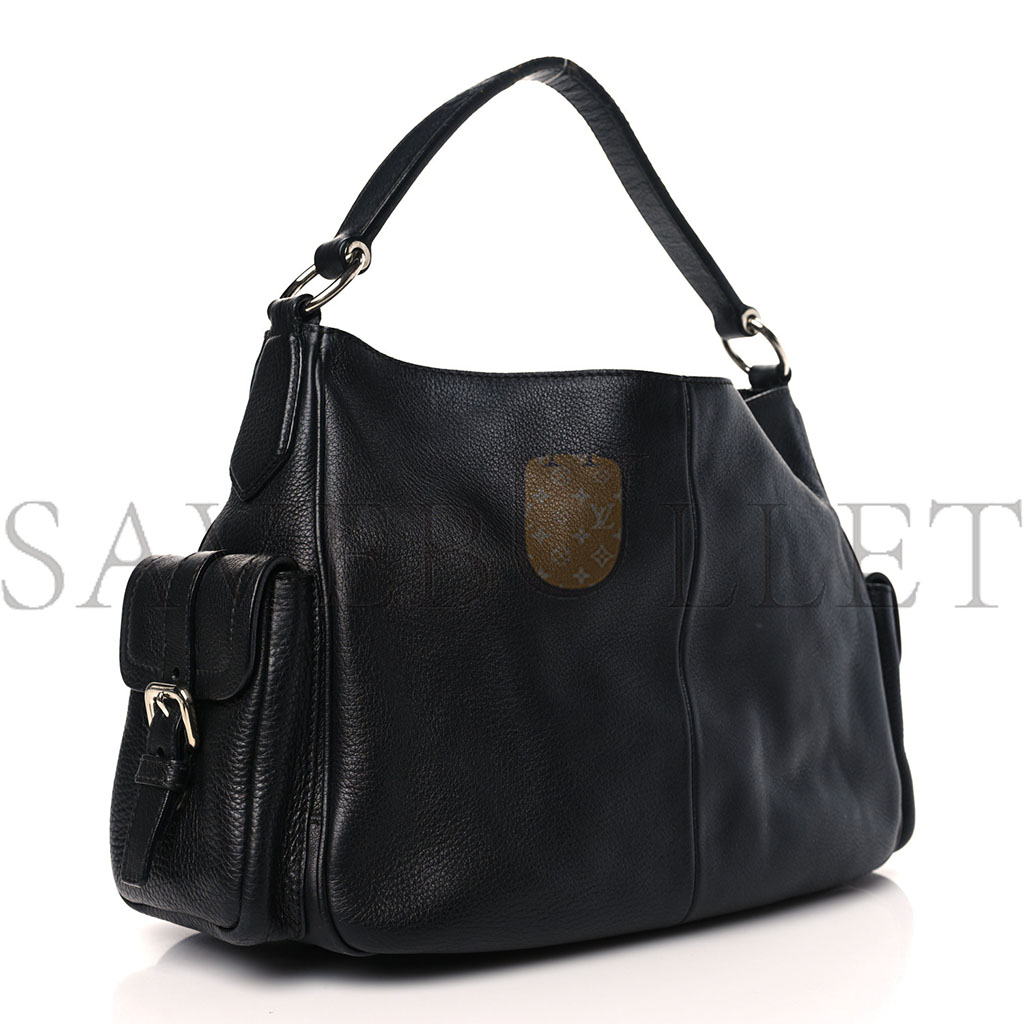 Pra*a vitello daino side pocket tote black (31*25*12cm)
