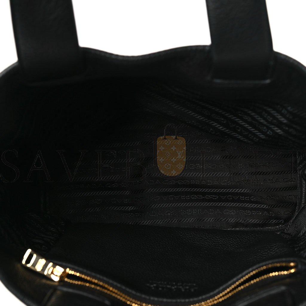 Pra*a vitello daino soft perforated logo tote black (30*20*13cm)