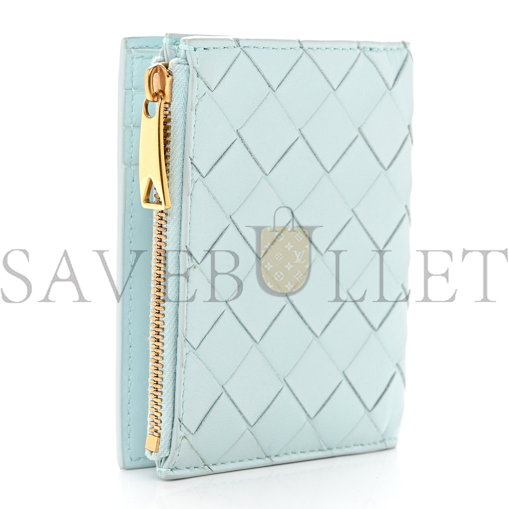 bo*te*ga Ve*ne*ta nappa intrecciato bifold zip wallet teal washed (10*11*1cm)