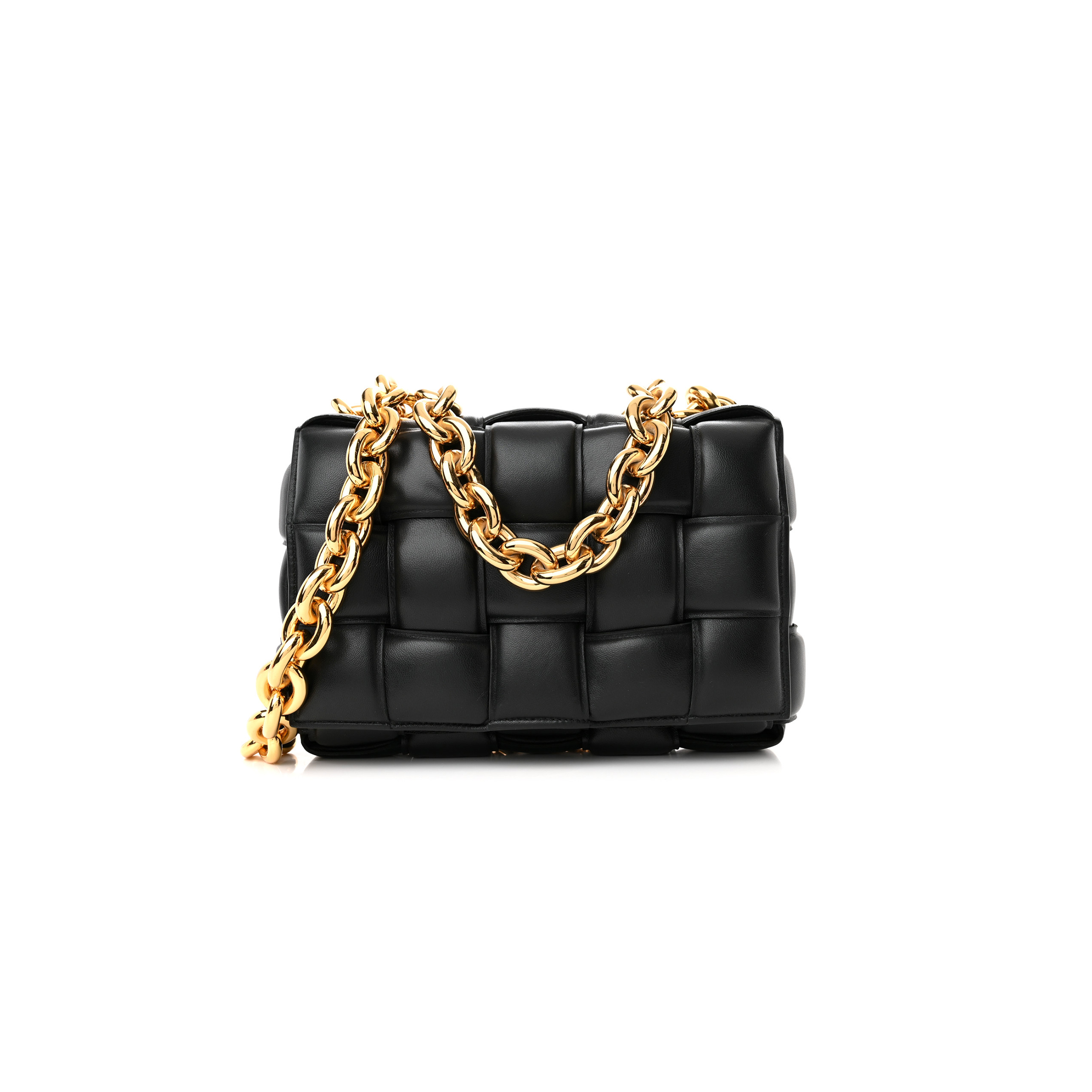 bo*te*ga Ve*ne*ta lambskin maxi intreccio padded chain cassette crossbody bag black (27*18*8cm)