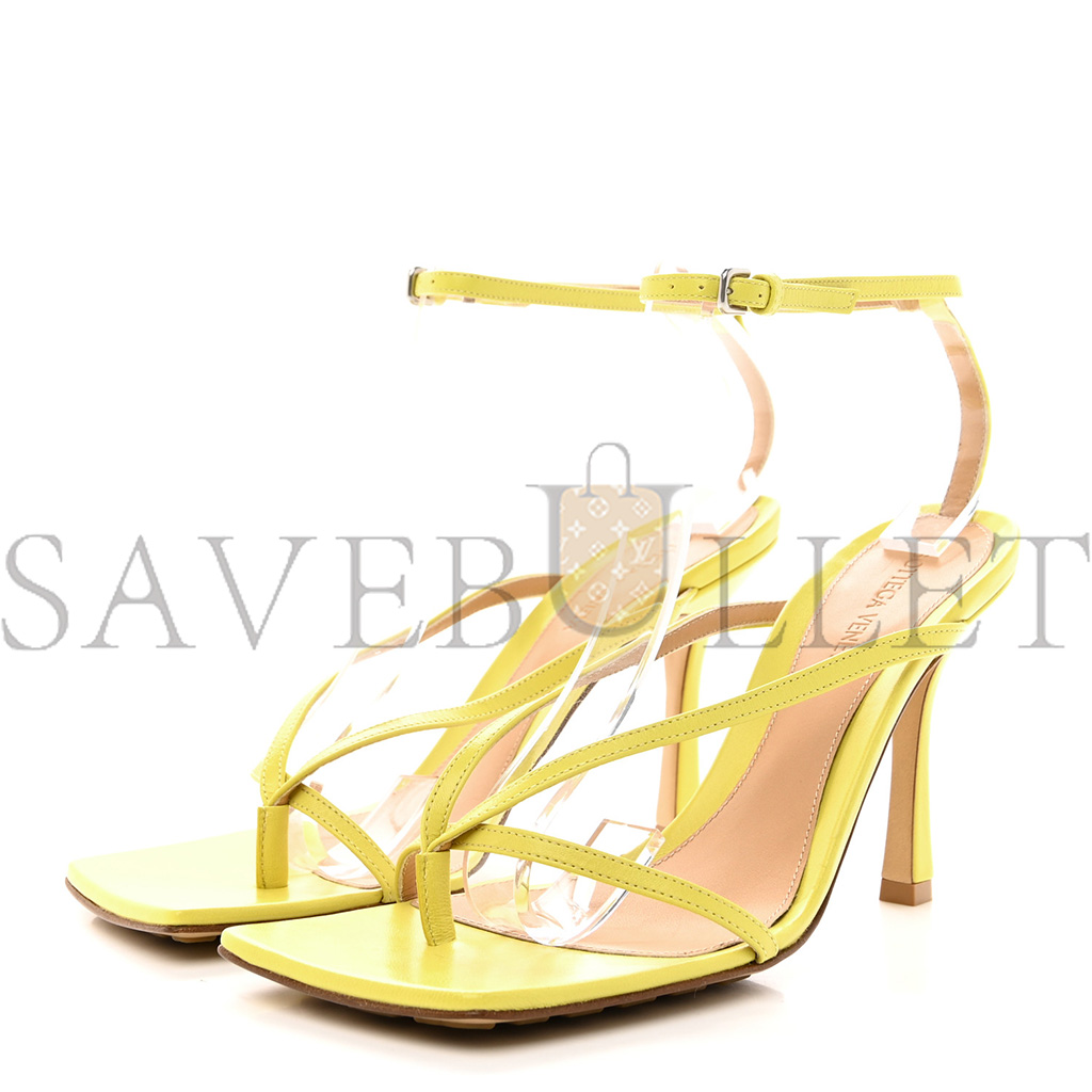 bo*te*ga Ve*ne*ta lambskin stretch multi strap 90mm sandals 39 pear
