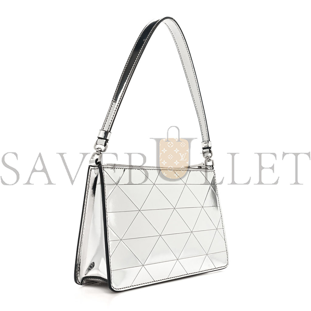 Pra*a metallic brushed calfskin mini triangle bag silver (20*12*4cm)
