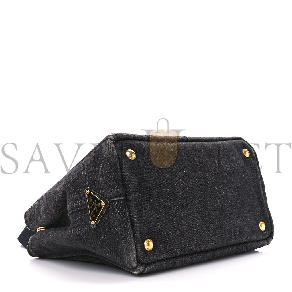 Pra*a denim small canapa logo tote black (27*20*14cm)