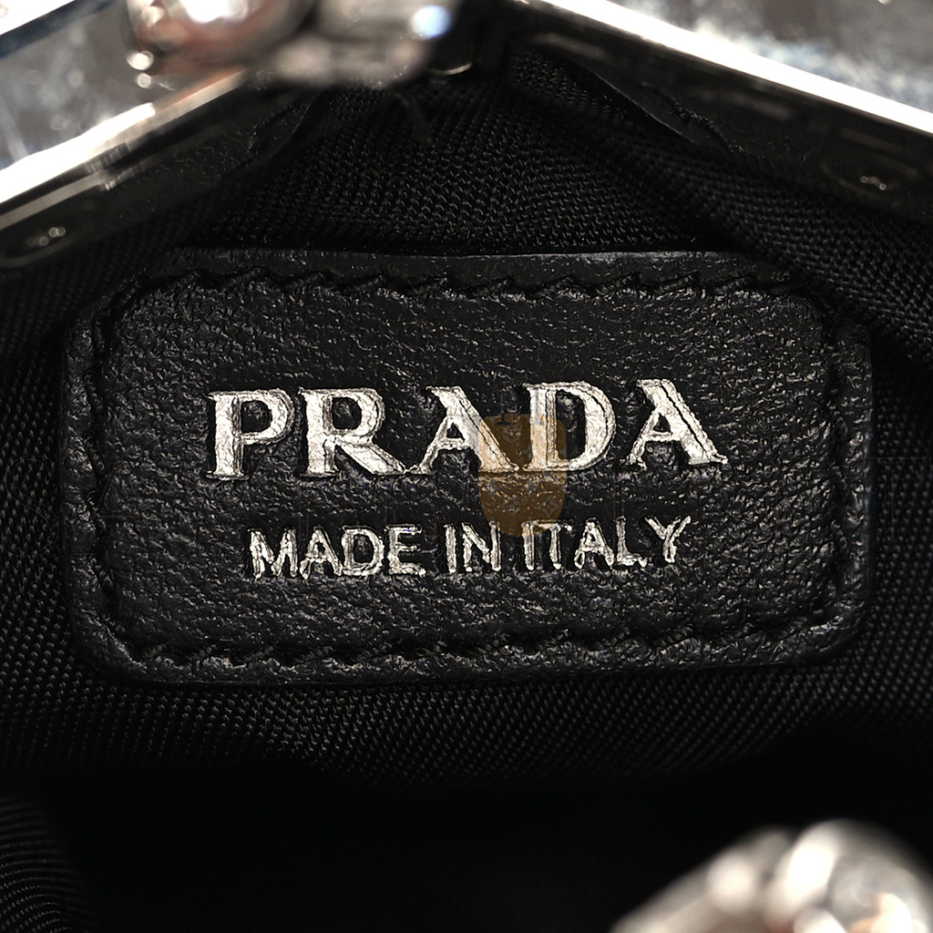 Pra*a nylon beaded fringe flat chain clutch black (20*11*1cm)