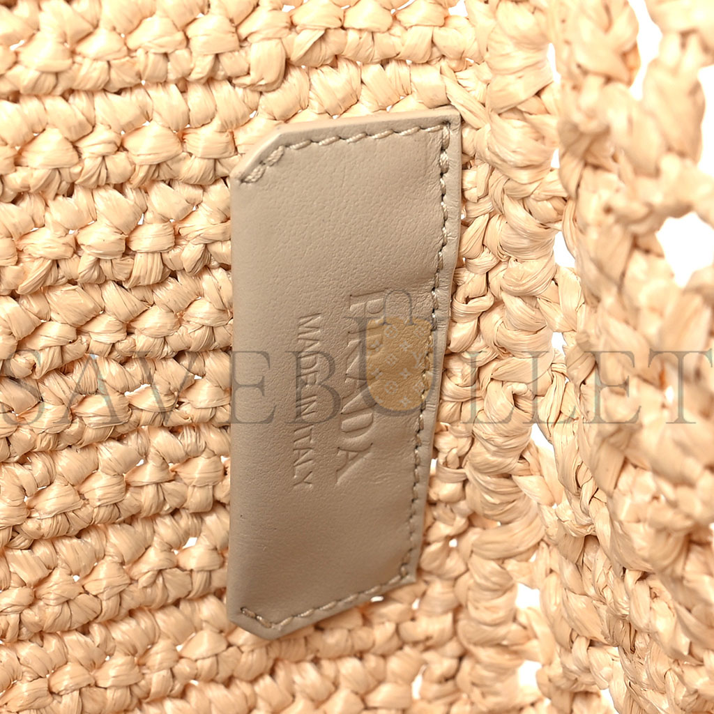 Pra*a raffia embroidered small logo tote bag naturale (21*21*11cm)