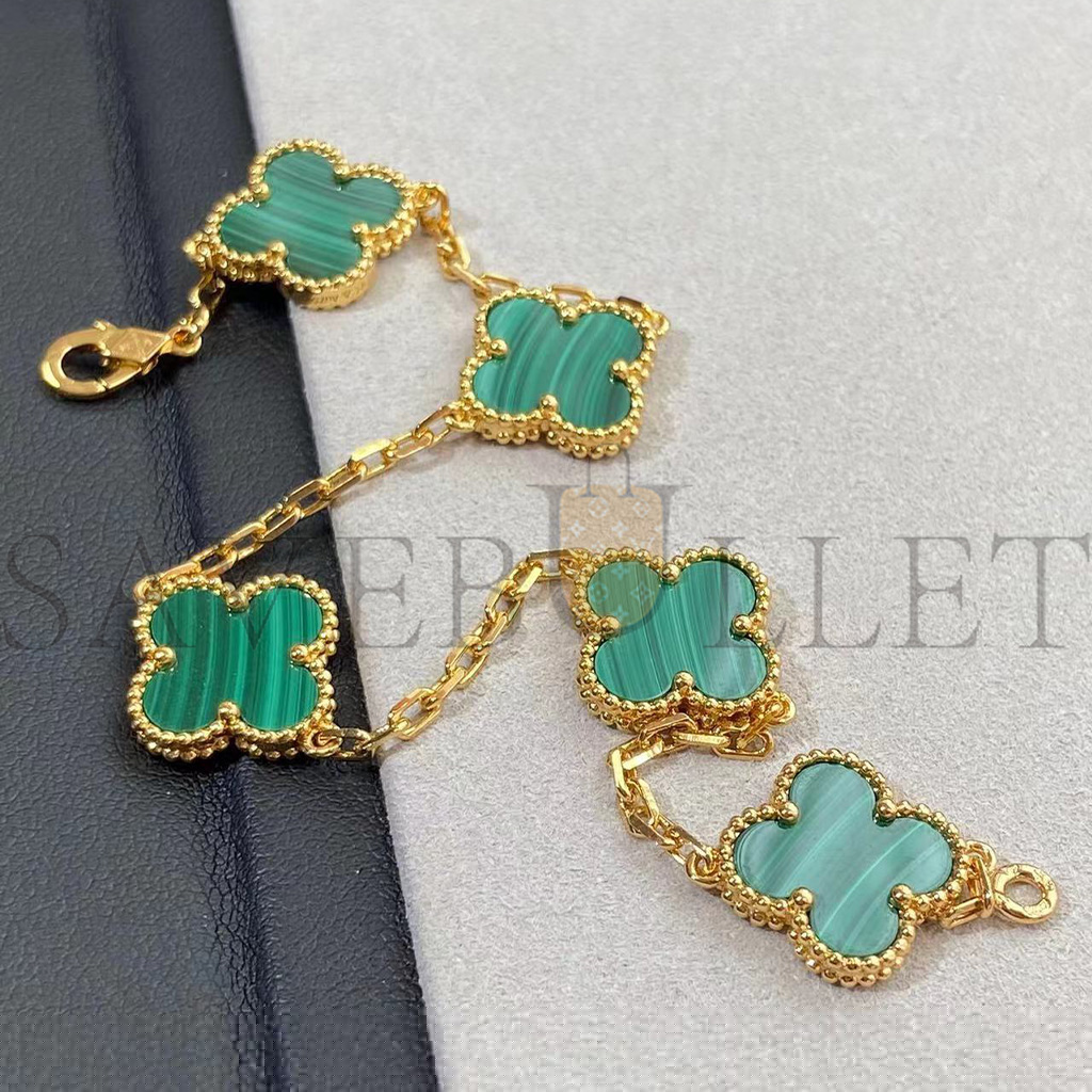 V*N CL*F arpels vintage alhambra bracelet, 5 motifs - yellow gold, malachite  vcarl80900