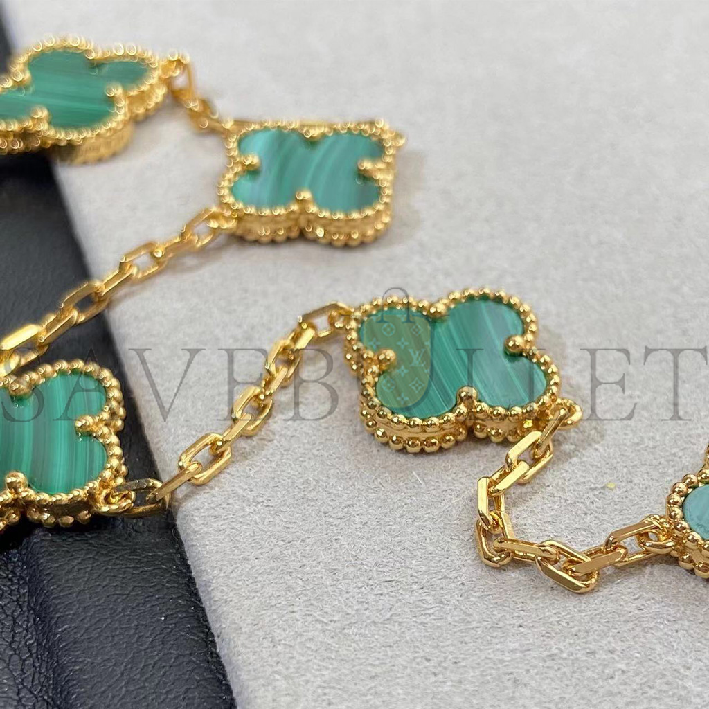 V*N CL*F arpels vintage alhambra bracelet, 5 motifs - yellow gold, malachite  vcarl80900