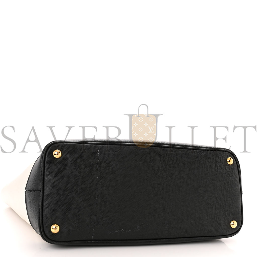 Pra*a saffiano medium bi-color top handle tote black talco (36*30*15cm)