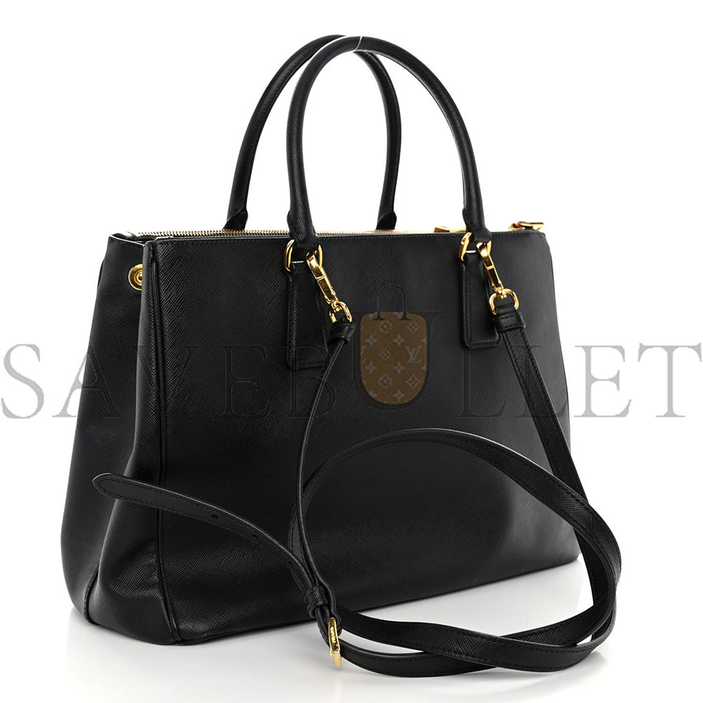 Pra*a saffiano medium galleria double zip tote black (30*23*15cm)
