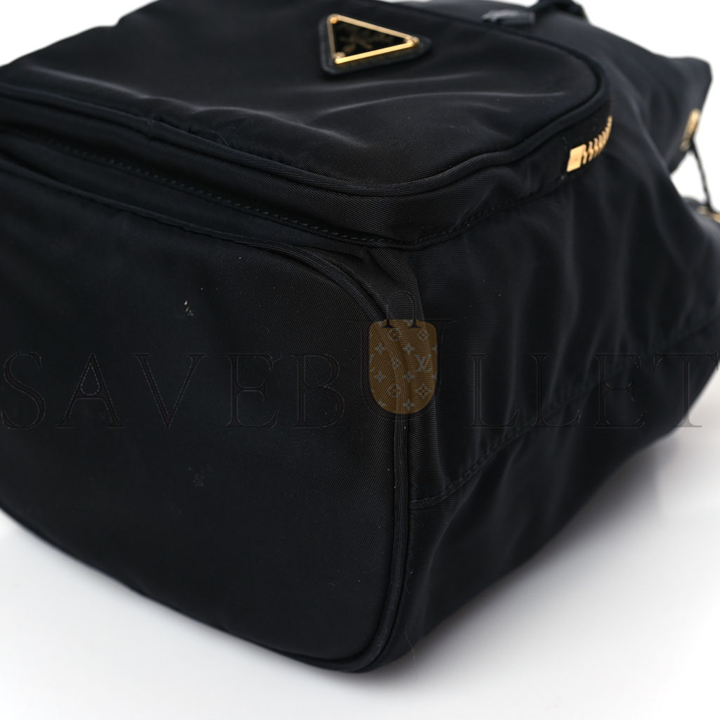 Pra*a saffiano tessuto nylon mini bucket crossbody bag black (23*18*11cm)