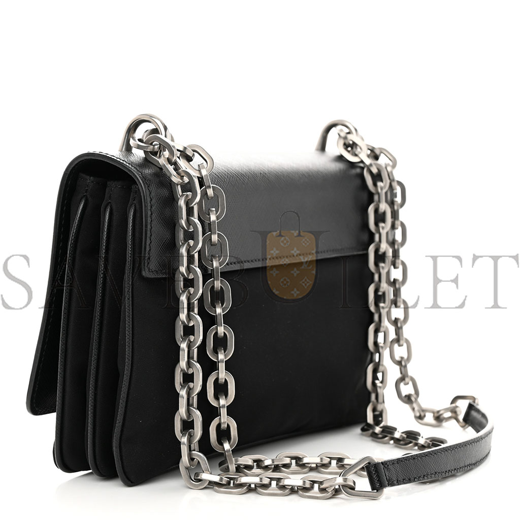 Pra*a saffiano tessuto nylon chain shoulder bag black (24*15*5cm)