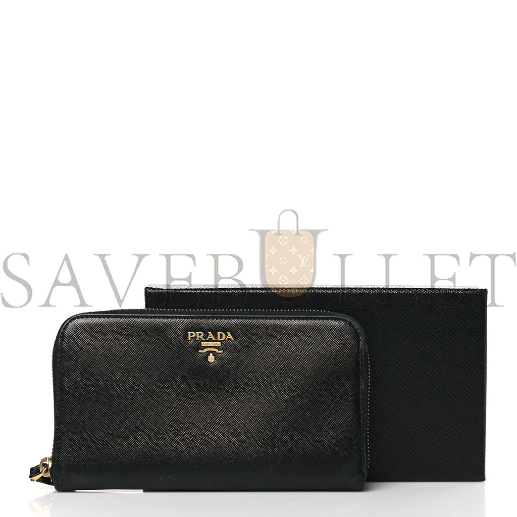 Pra*a saffiano metal zip around wallet black (18*10*2cm)