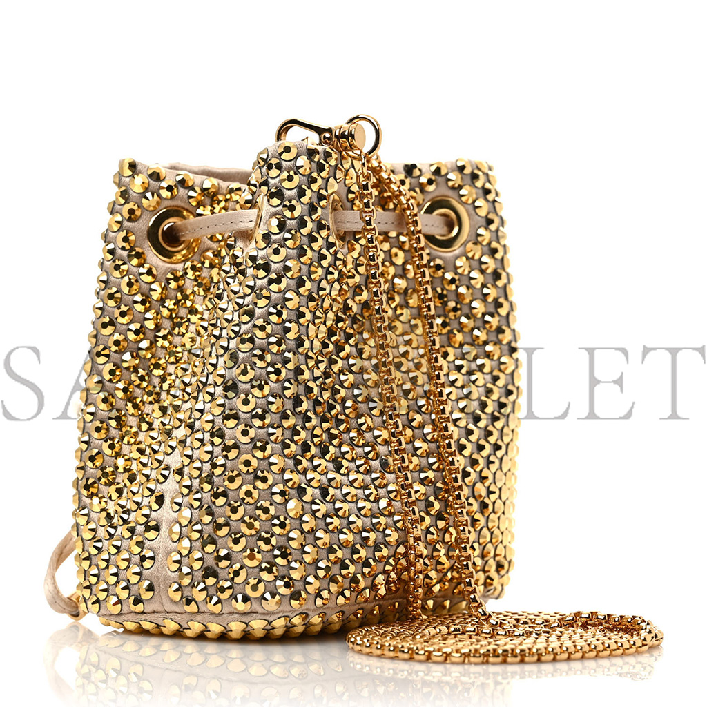 Pra*a satin crystal drawstring mini pouch platino (9*9*6cm)