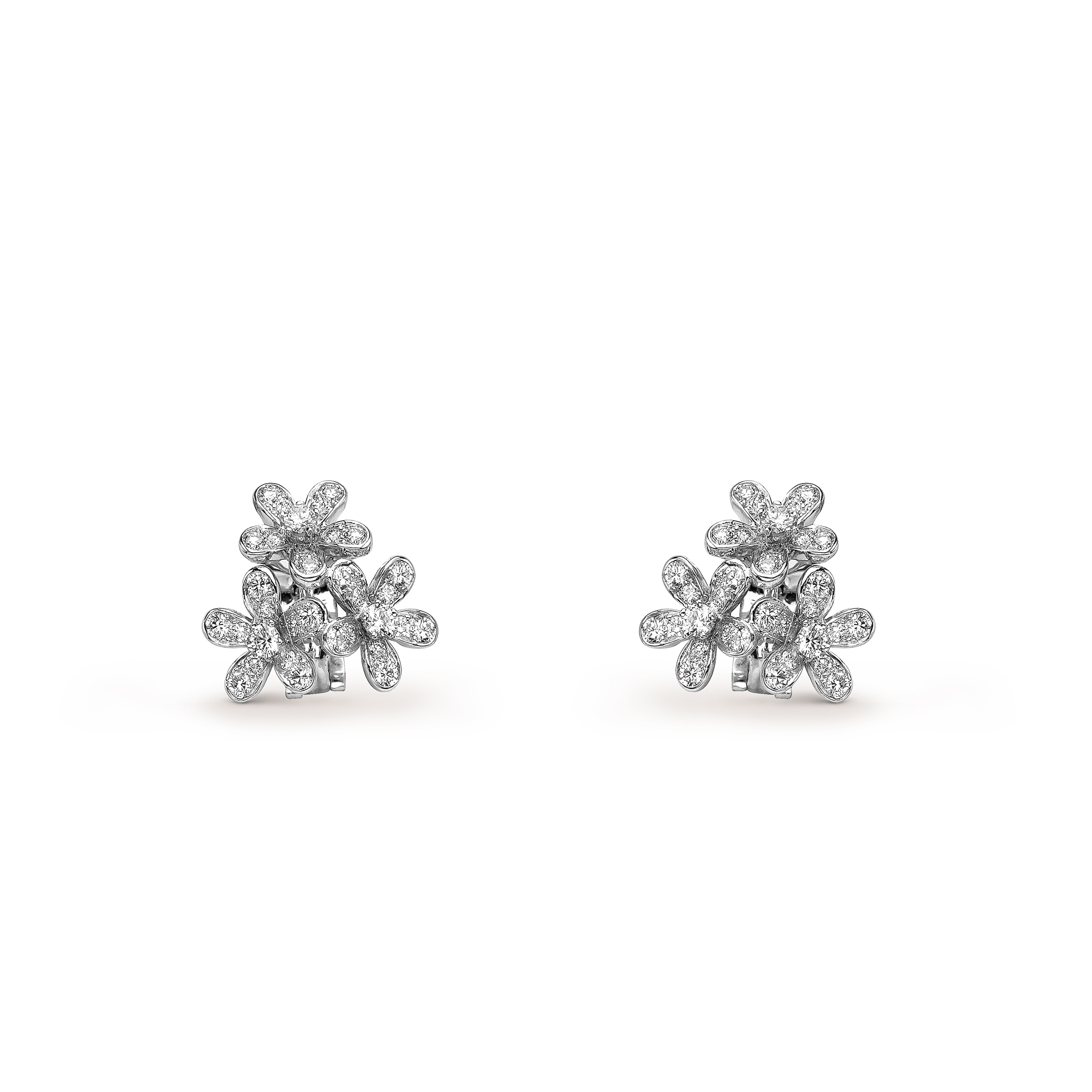v*n cl*f arpels socrate earrings, 3 flowers - white gold, Di*m*nd  vcarb14300