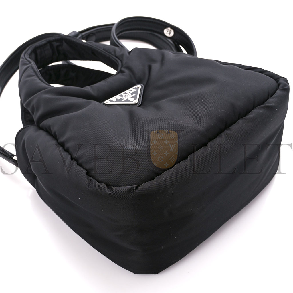 Pra*a tessuto soft padded re-nylon striped mini bag black (23*13*6cm)