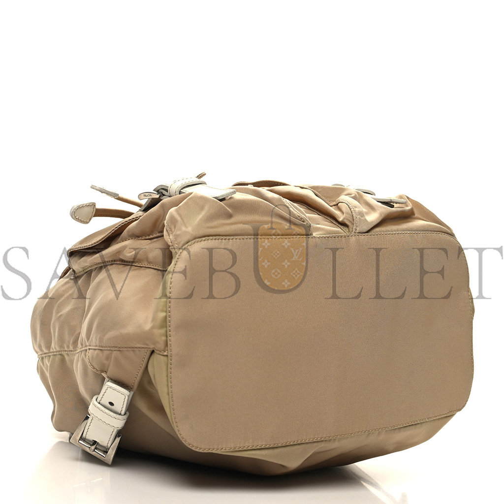 Pra*a tessuto nylon vela small backpack cammello blanco (25*24*12cm)
