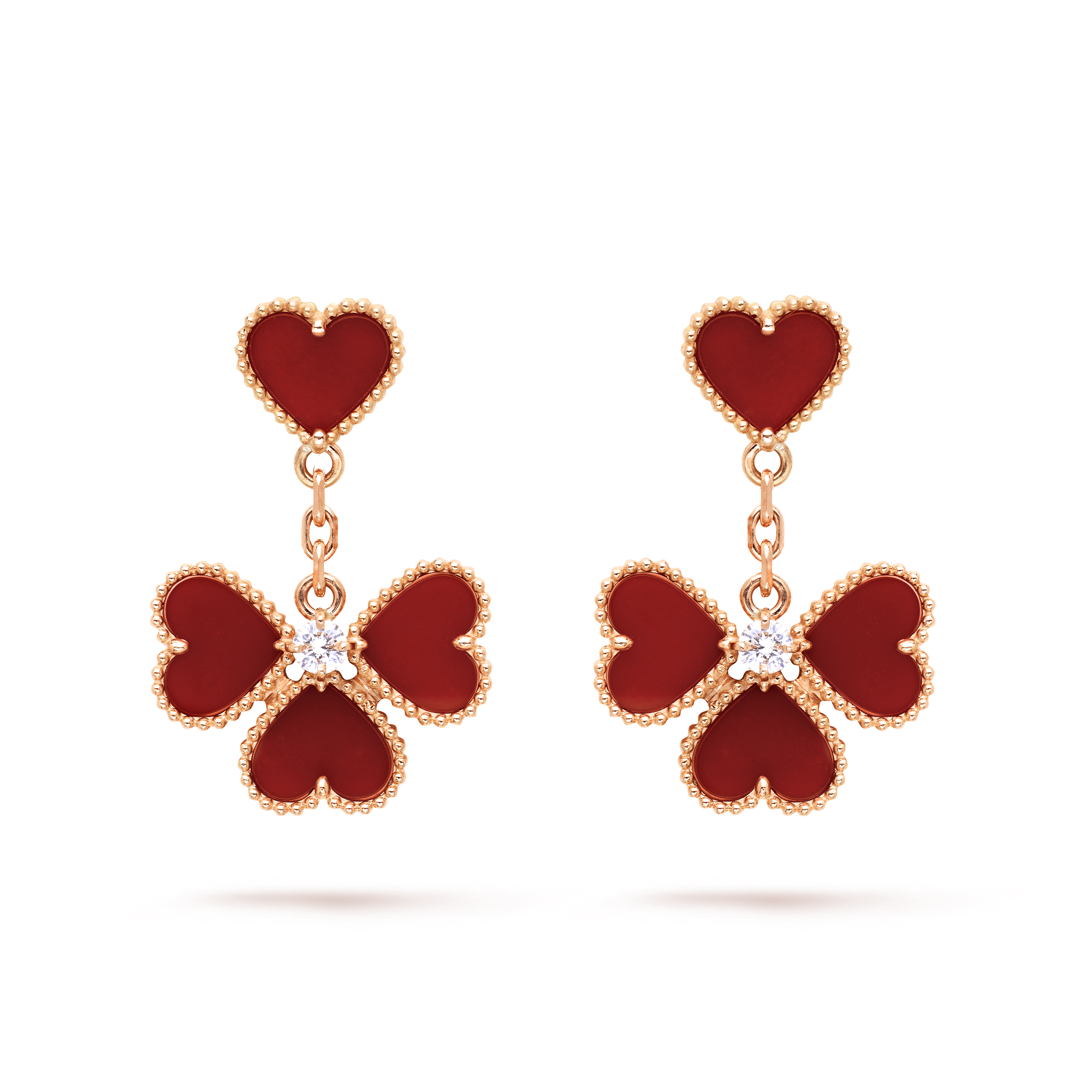 v*n cl*f arpels sweet alhambra effeuillage earrings - rose gold, carnelian, Di*m*nd  vcarn5pp00