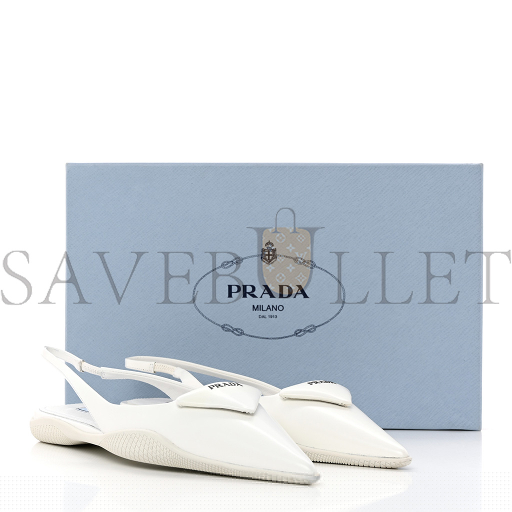 Pra*a spazzolato triangle logo pointed toe slingback flats 37 white