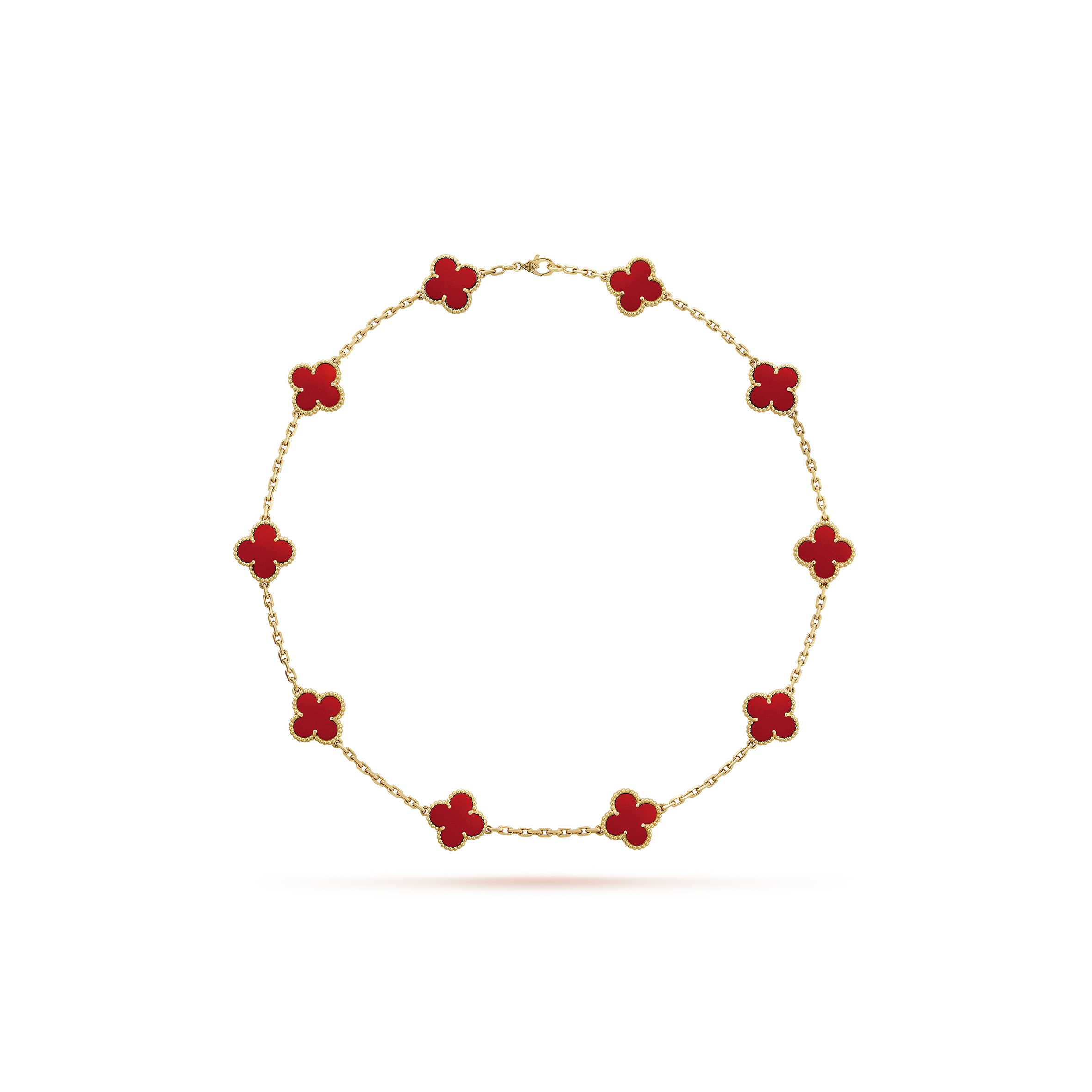 V*N CL*F arpels vintage alhambra necklace, 10 motifs - yellow gold, carnelian  vcard40600