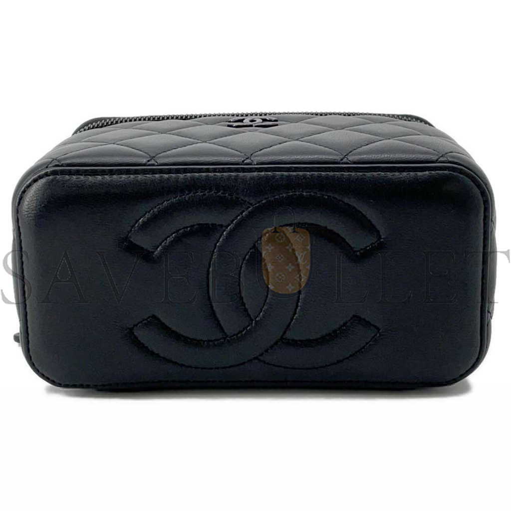 Ch*el matelasse 2way vanity case black lambskin ap2199 (16*10*8cm)