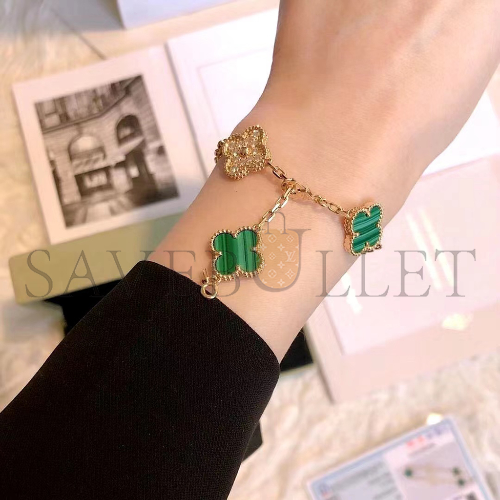 v*n cl*f arpels vintage alhambra bracelet, 5 motifs - yellow gold, Di*m*nd, malachite  vcaro7gq00