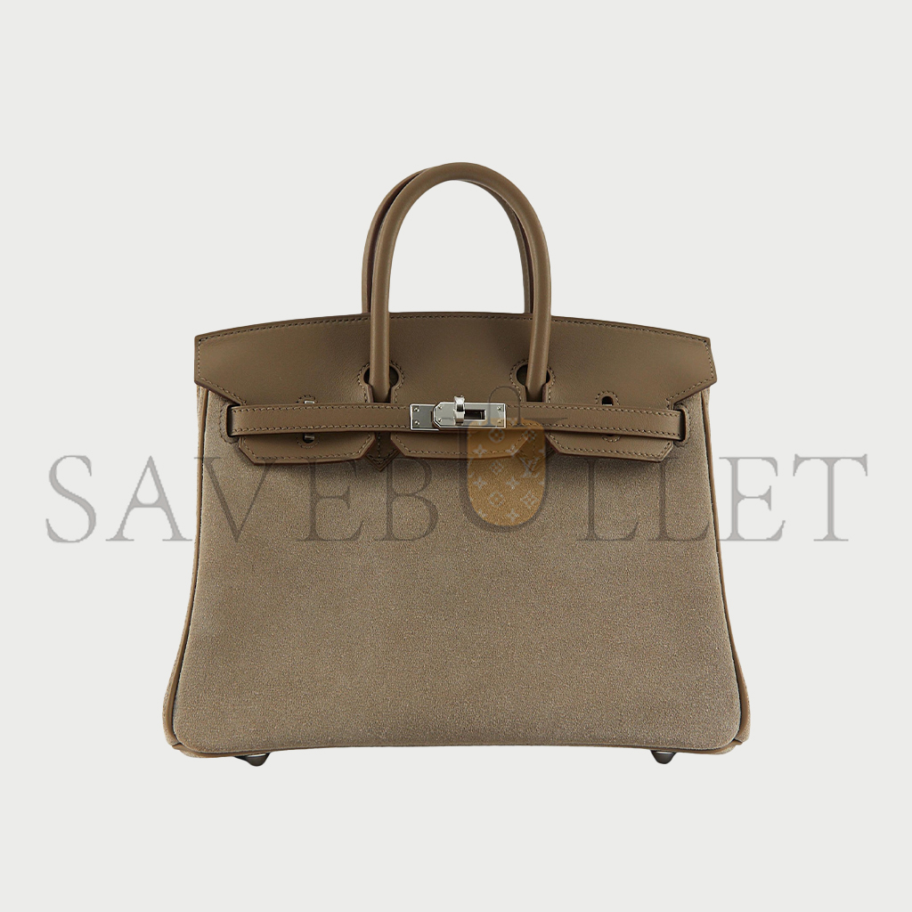 H**mes birkin 25 grizzly suede gris caillou swift palladium top handle tote bag (25*19*12cm)