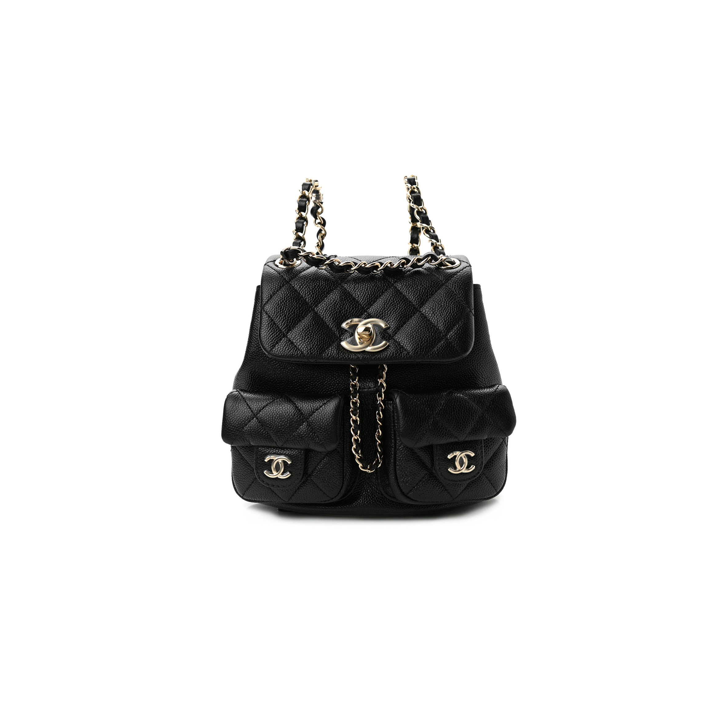 Ch*el shiny caviar quilted small duma pockets drawstring backpack black as3787 (17.5*16.5*10cm)