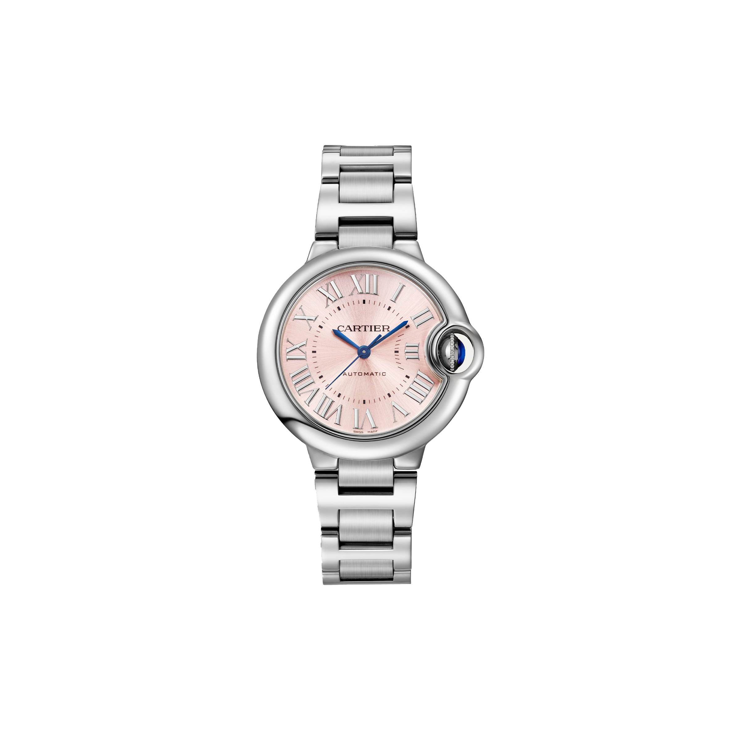 ca*t*er ballon bleu de watch 28 mm steel Di*m*nd case Di*m*nd bezel pink dial w6920038