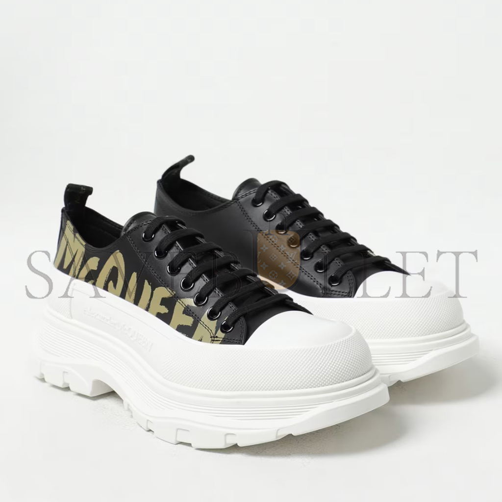 Ale*d*r m*q*en tread slick lace up graffiti logo black khaki 777961wiat61680
