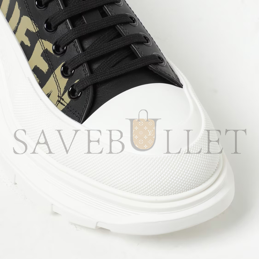 Ale*d*r m*q*en tread slick lace up graffiti logo black khaki 777961wiat61680
